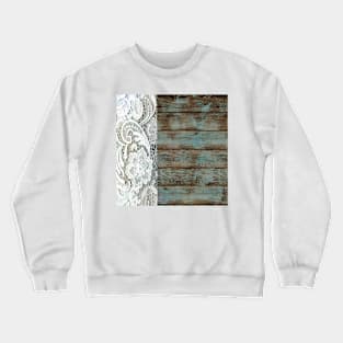 Western Country distressed blue Barn Wood white Lace Crewneck Sweatshirt